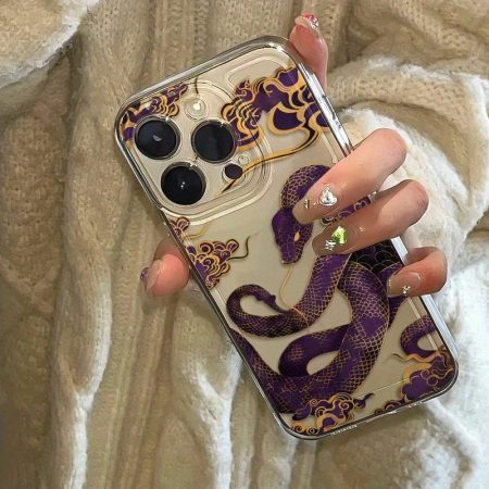 Matte Creative Phone Case Featuring a Purple Snake Design, Suitable for Both Men And Women, Compatible with iPhone Models 16, 15, 14, 13, And 12 Pro MAX, Made of Soft TPU for Drop Protection.