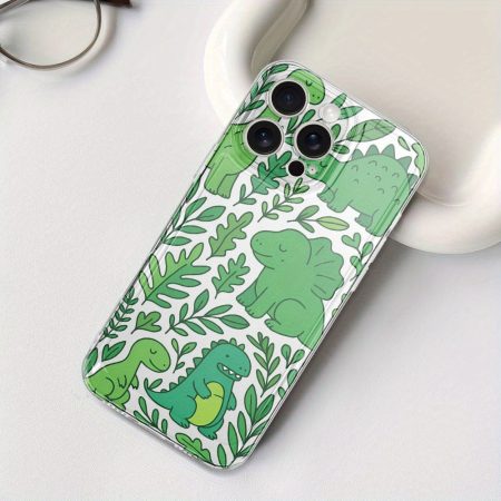 Green cute dinosaur silicone phone case, suitable for iPhone 16/ 15/ 14/ 13 series, shock absorption effect, protect the camera, not easy to yellow, transparent