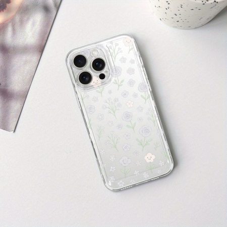 Smiling green leaf flower pattern mobile phone case, TPU material soft case, hollow design, rich colors, not easy to yellow, soft feel - suitable for iPhone 16/ 15/ 14/ 13 series