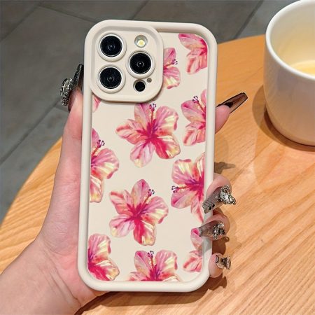 A Minimalist And Elegant Hibiscus Flower Printed Phone Case Made of TPU Material, Durable And Designed for Everyday Shock And Scratch Resistance - Perfect As a Gift for Easter, Christmas, Halloween for Your Girlfriend, Boyfriend, Friends, Or Even Yourself