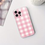 Pink checkered silicone phone case, suitable for iPhone 16/ 15/ 14/ 13series, shock absorption effect, durable phone case, fashionable phone case, thin phone case